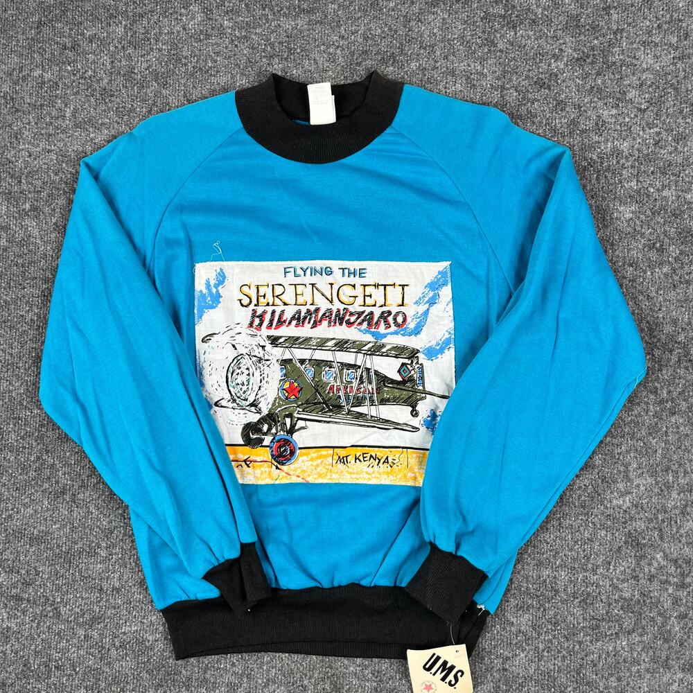 UMS Sweatshirt Mens Size L Blue Serengeti Kilimanjaro Graphic Made USA NWT